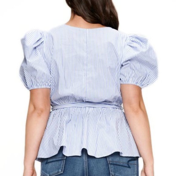 Beautiful light Blue V-neck peplum style blouse - Picture 4 of 4